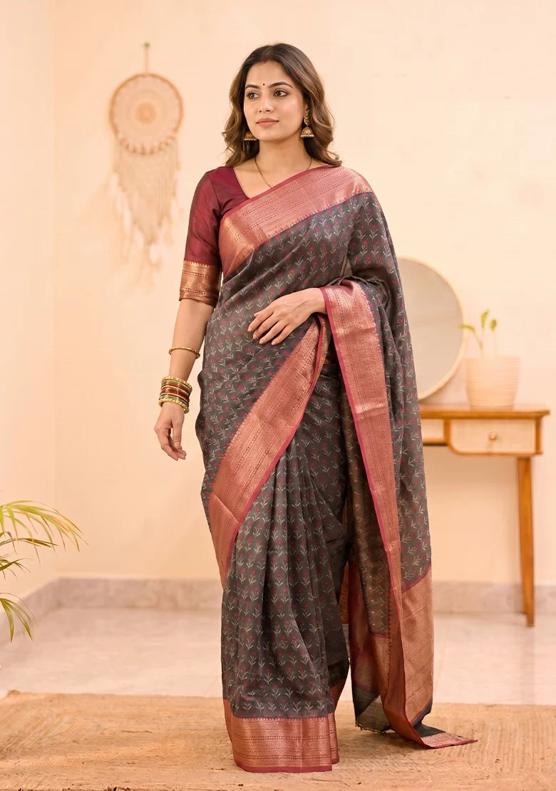 Charcoal Rose Copper Saree