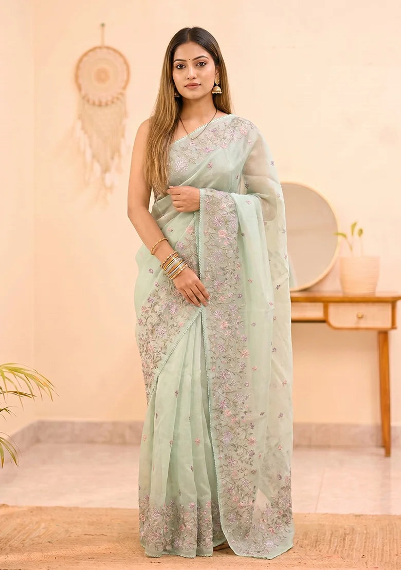 Mint Blossom Saree