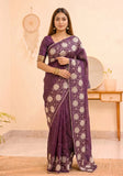 Plum Floral Embroidered Saree
